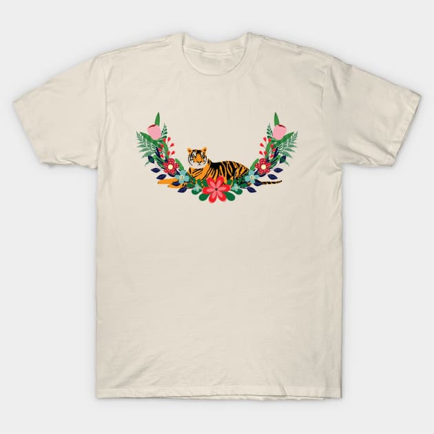Tiger and flowers T-Shirt by grafart